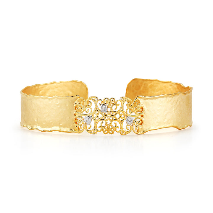 14K-Y Filigree Cuff Br. 0.06Ct