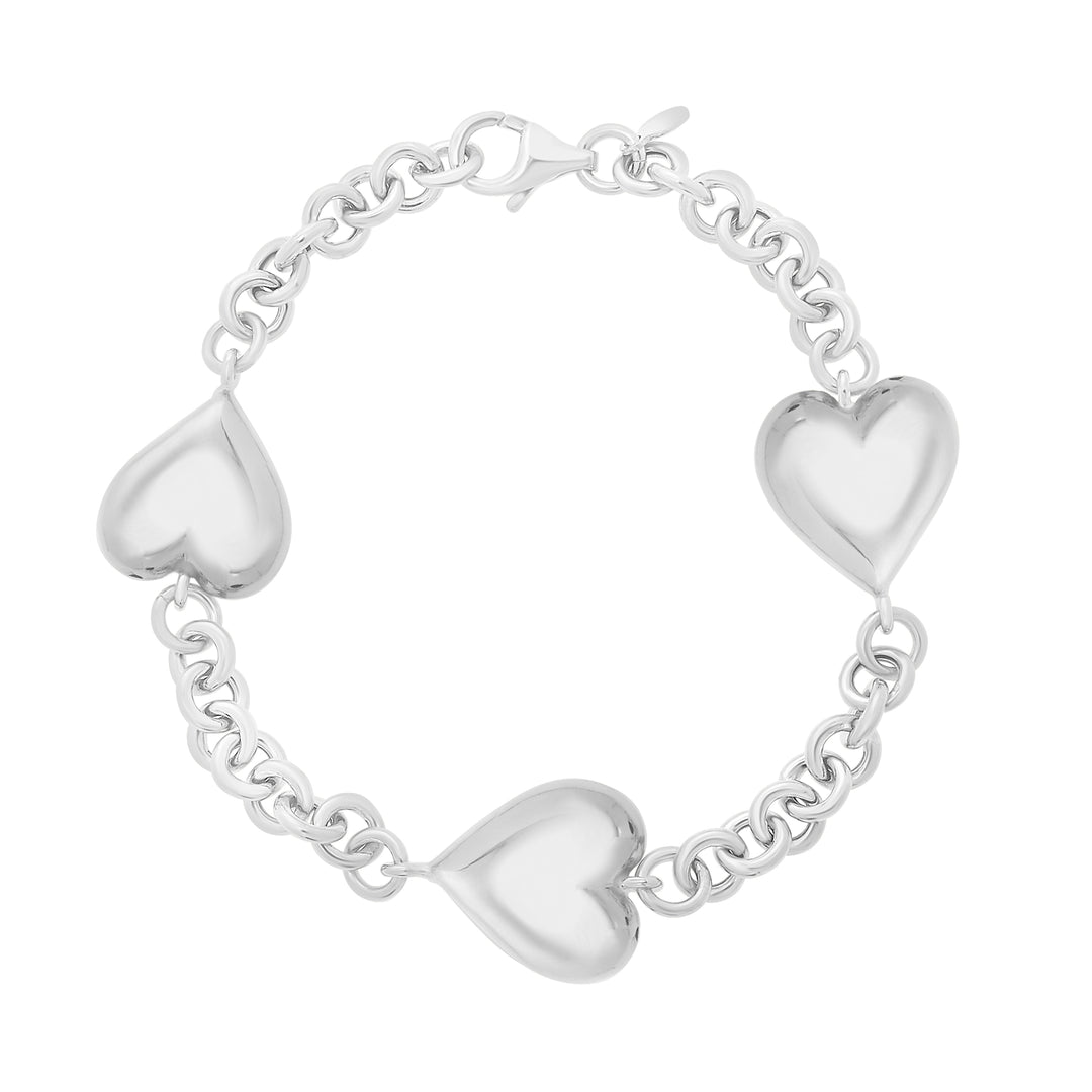 Silver Puffed Triple Heart Bracelet