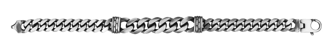 Silver 11.5mm Mens Gunmetal Double Bar Bracelet