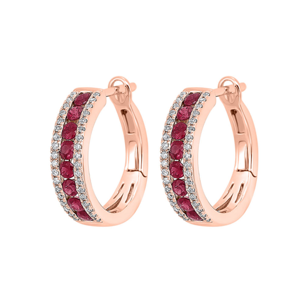 14Kt Rose Gold Diamond 1/5Ctw & Ruby 5/8Ctw Earring