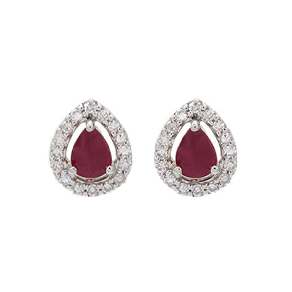 10Kt White Gold Diamond 1/8Ctw & Ruby 3/8Ctw Earring