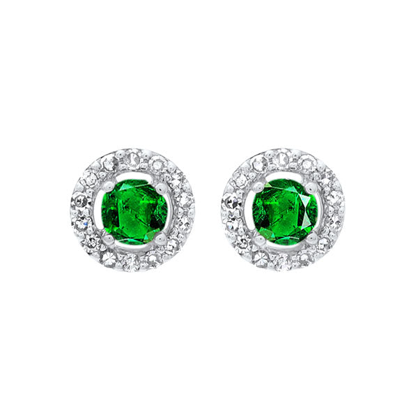 10Kt White Gold Diamond 1/10Ctw & Emerald 1/4Ctw Earring