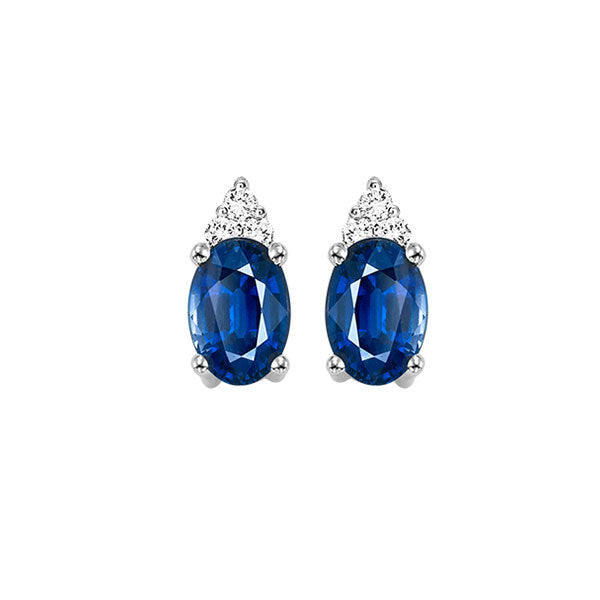 14Kt White Gold Diamond 1/20Ctw & Sapphire 5/8Ctw Earring