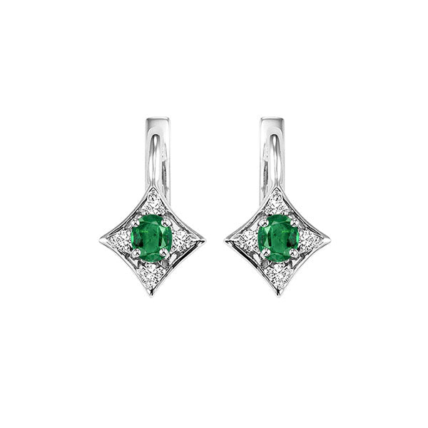 14Kt White Gold Diamond 1/20Ctw & Emerald 1/4Ctw Earring