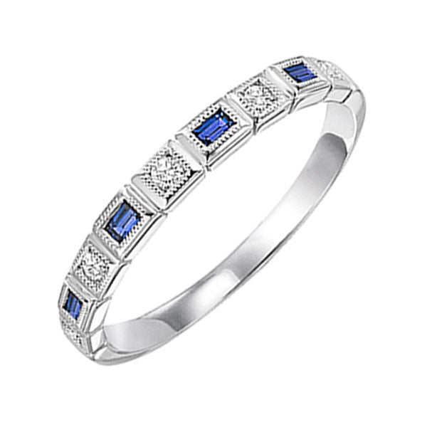 14Kt White Gold Diamond 1/12Ctw & Sapphire 1/8Ctw Ring