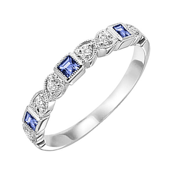 14Kt White Gold Diamond 1/12Ctw & Sapphire 1/6Ctw Ring