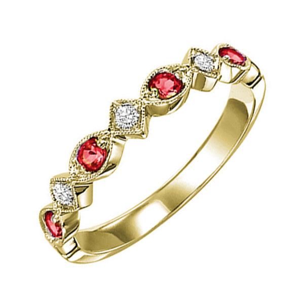 14Kt Yellow Gold Diamond 1/20Ctw & Ruby 1/6Ctw Ring