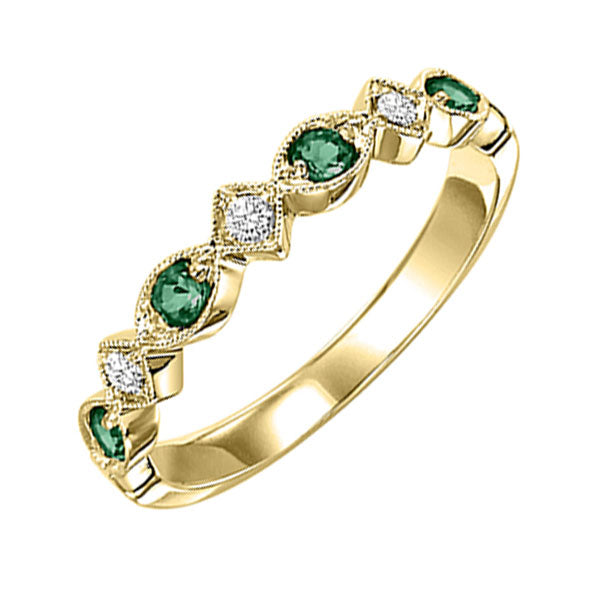 14Kt Yellow Gold Diamond 1/20Ctw & Emerald 1/6Ctw Ring