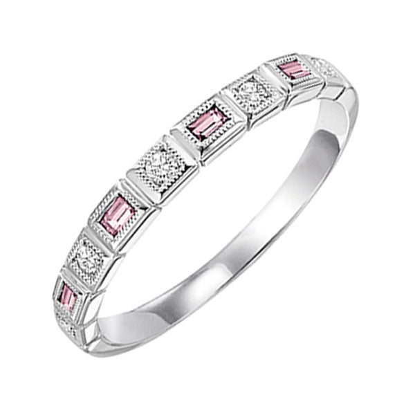 14Kt White Gold Diamond 1/12Ctw & Pink Tourmaline 1/8Ctw Ring