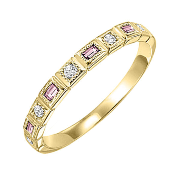 14Kt Yellow Gold Diamond 1/12Ctw & Pink Tourmaline 1/8Ctw Ring