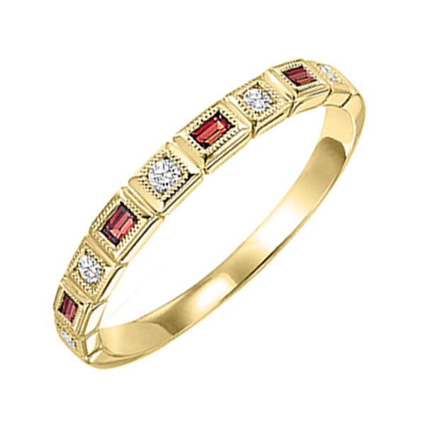 14Kt Yellow Gold Diamond 1/12Ctw & Garnet 1/6Ctw Ring