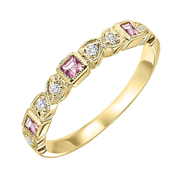 14Kt Yellow Gold Diamond 1/12Ctw & Pink Tourmaline 1/7Ctw Ring