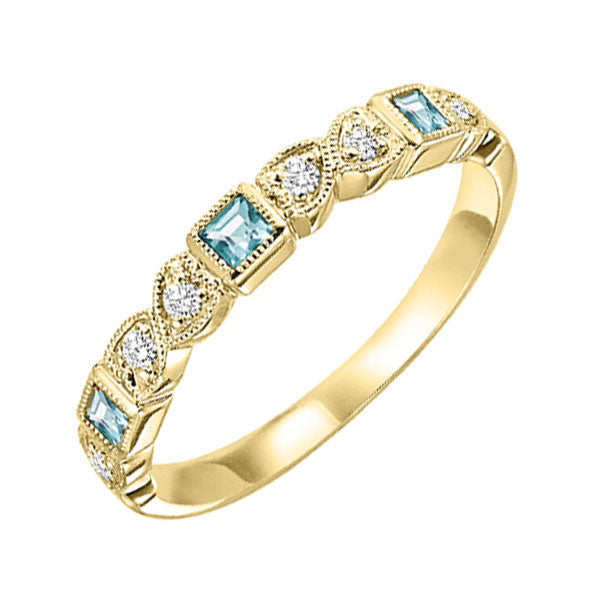 14Kt Yellow Gold Diamond 1/12Ctw & Blue Topaz 1/7Ctw Ring