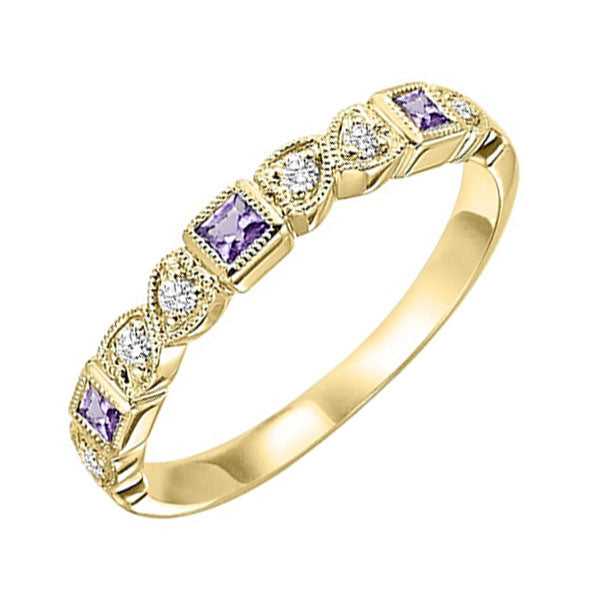 14Kt Yellow Gold Diamond 1/12Ctw & Amethyst 1/7Ctw Ring