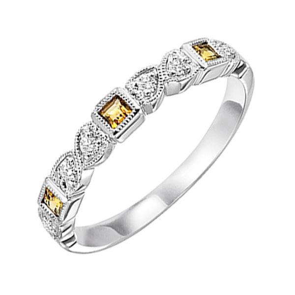 14Kt White Gold Diamond 1/12Ctw & Citrine 1/7Ctw Ring