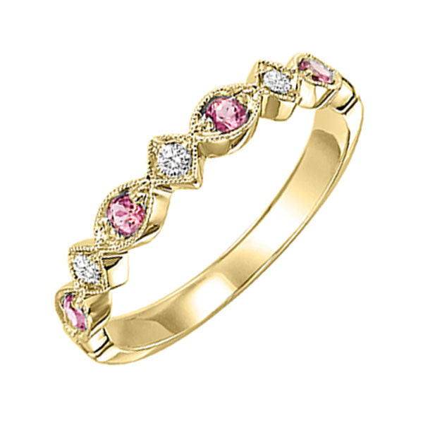 14Kt Yellow Gold Diamond 1/20Ctw & Pink Tourmaline 1/6Ctw Ring