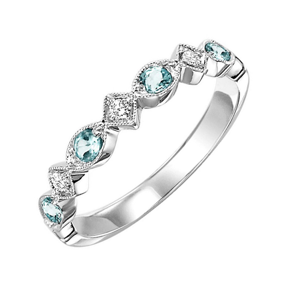 14Kt White Gold Diamond 1/20Ctw & Blue Topaz 1/6Ctw Ring