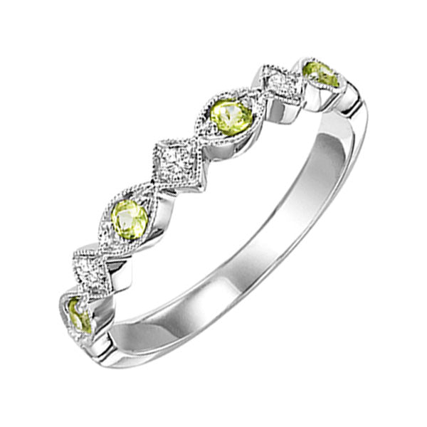 14Kt White Gold Diamond 1/20Ctw & Peridot 1/6Ctw Ring