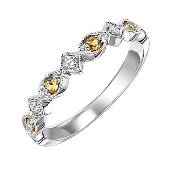 14Kt White Gold Diamond 1/20Ctw & Citrine 1/6Ctw Ring