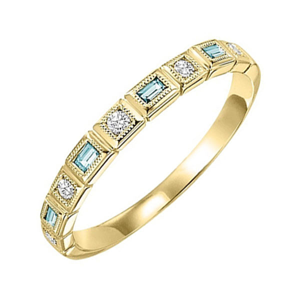 14Kt Yellow Gold Diamond 1/12Ctw & Aquamarine 1/10Ctw Ring