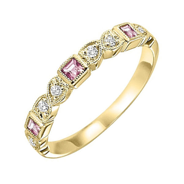 14Kt Yellow Gold Diamond 1/10Ctw & Syn Alexandrite 1/7Ctw Ring