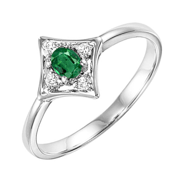 14Kt White Gold Diamond 1/20Ctw & Emerald 1/8Ctw Ring