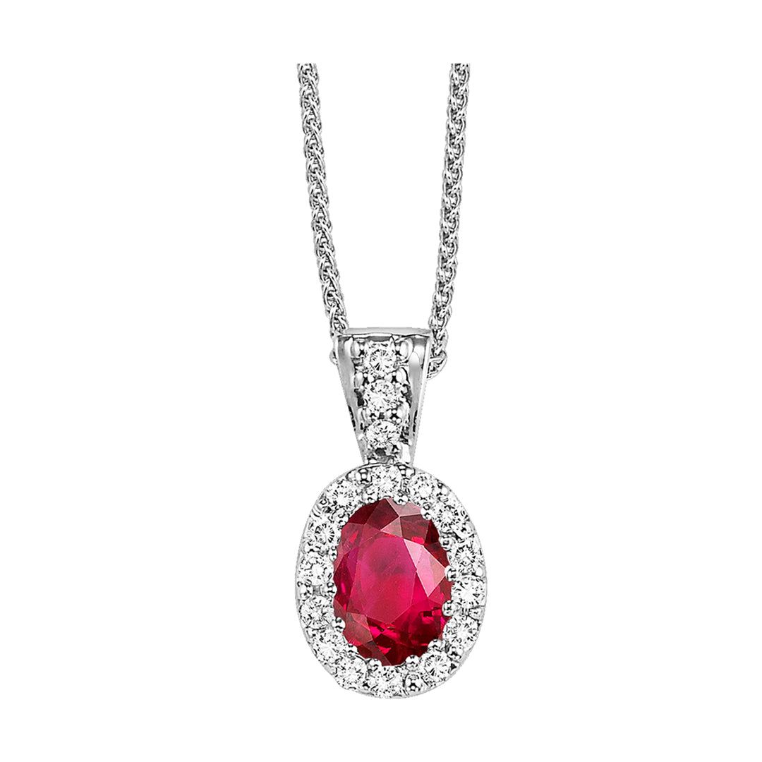 14Kt White Gold Diamond 1/10Ctw & Ruby 1/2Ctw Pendant