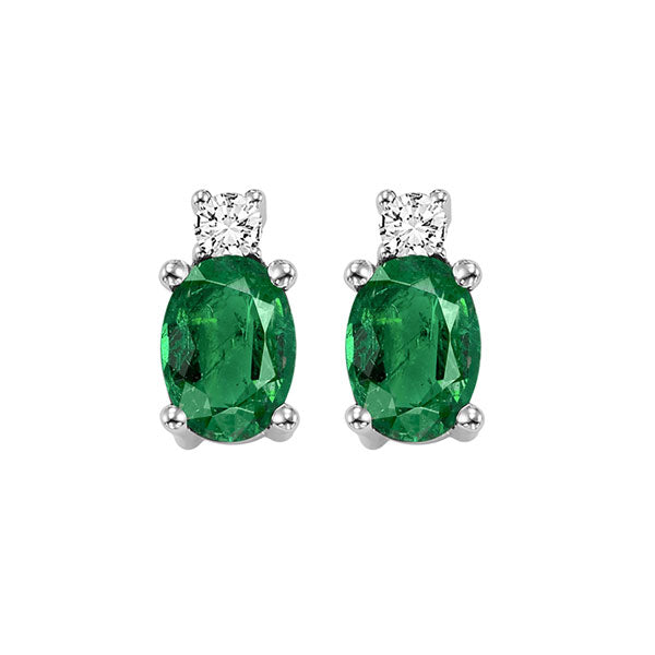 14Kt White Gold Diamond 1/20Ctw & Emerald 3/8Ctw Earring