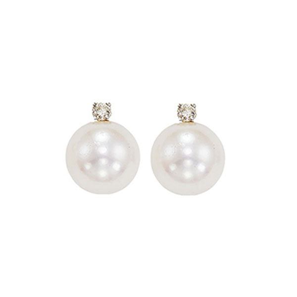 14Kt White Gold Diamond 1/20Ctw & Pearl Earring