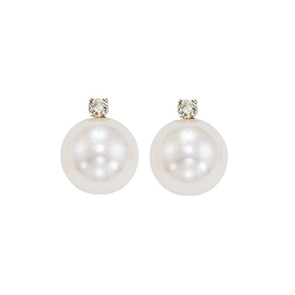 14Kt White Gold Diamond 1/20Ctw & Pearl Earring