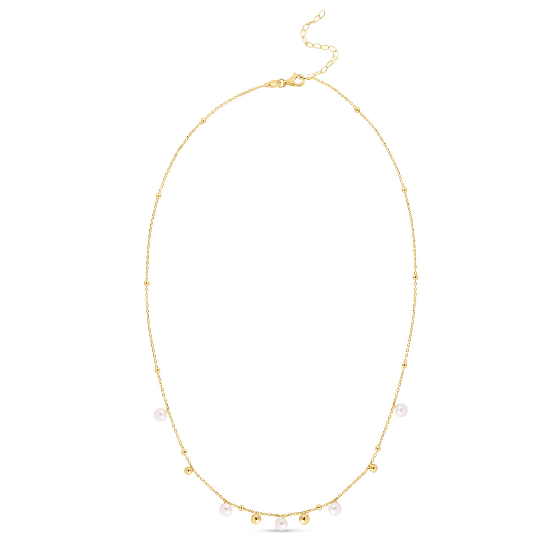 14K Gold Pearl and Scattered Bead Necklace