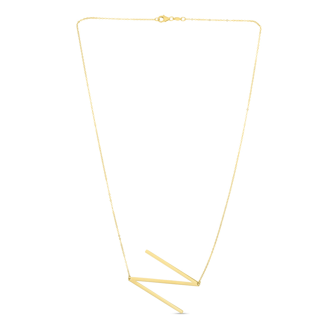 14K Gold Large Initial N Necklace