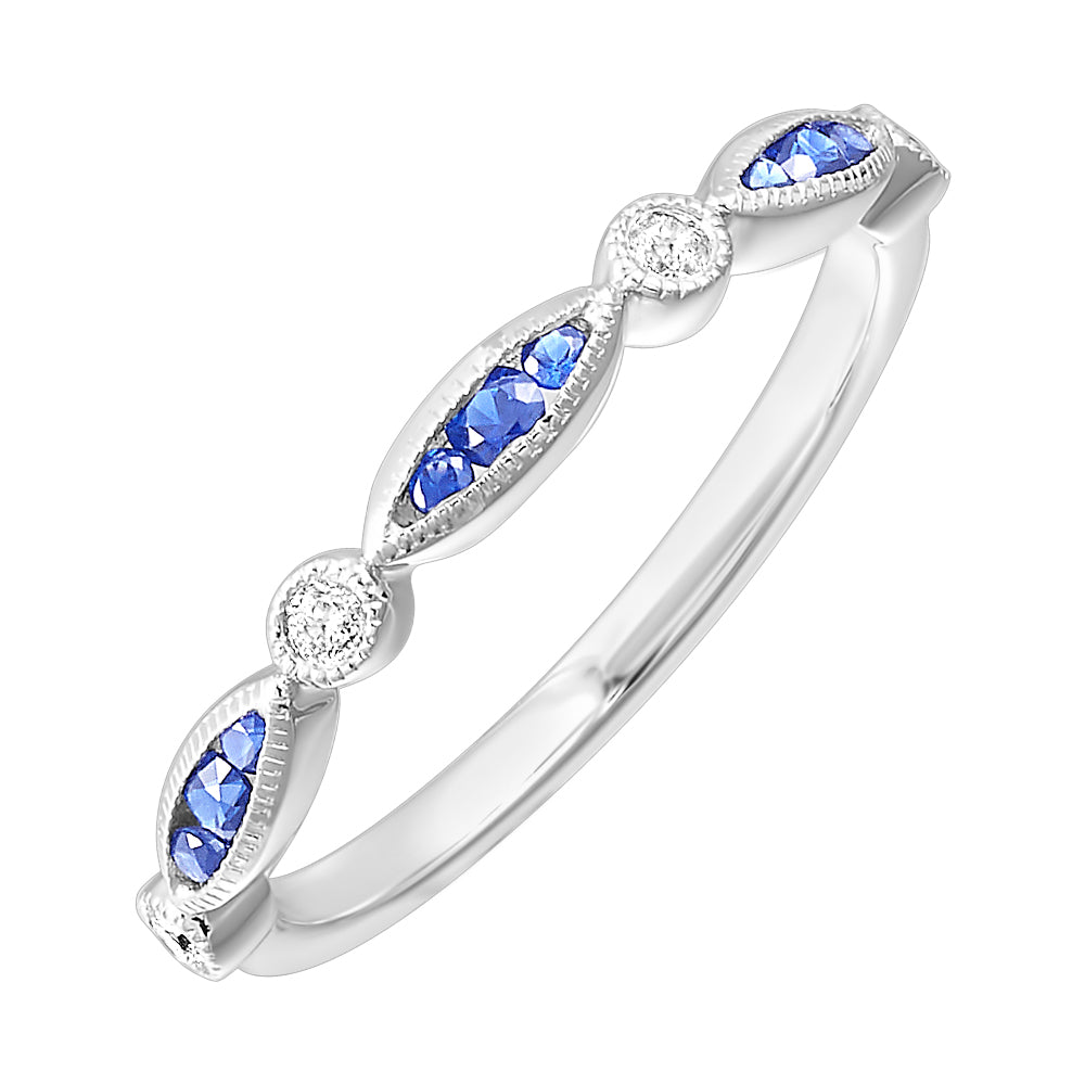 14Kt White Gold Diamond 1/20Ctw & Sapphire 1/8Ctw Ring