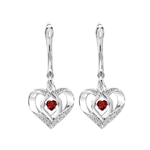 Silver Diamond 1/50Ctw & Created-Garnet 1/8Ctw Earring