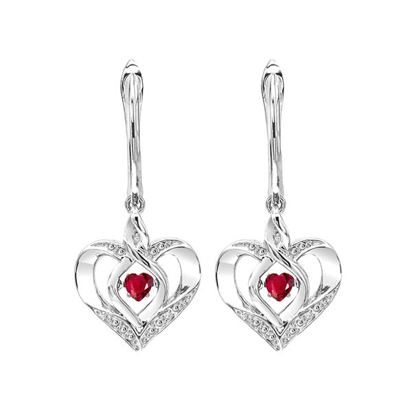 Silver Diamond 1/50Ctw & Created Ruby 1/7Ctw Earring