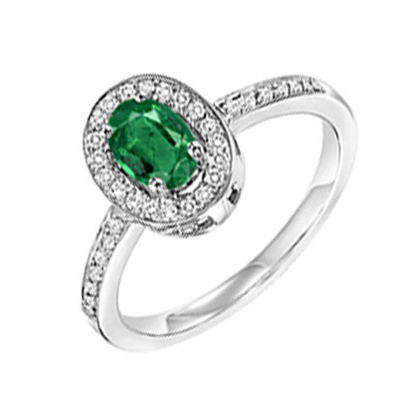 14Kt White Gold Diamond 1/5Ctw & Emerald 1/5Ctw Ring