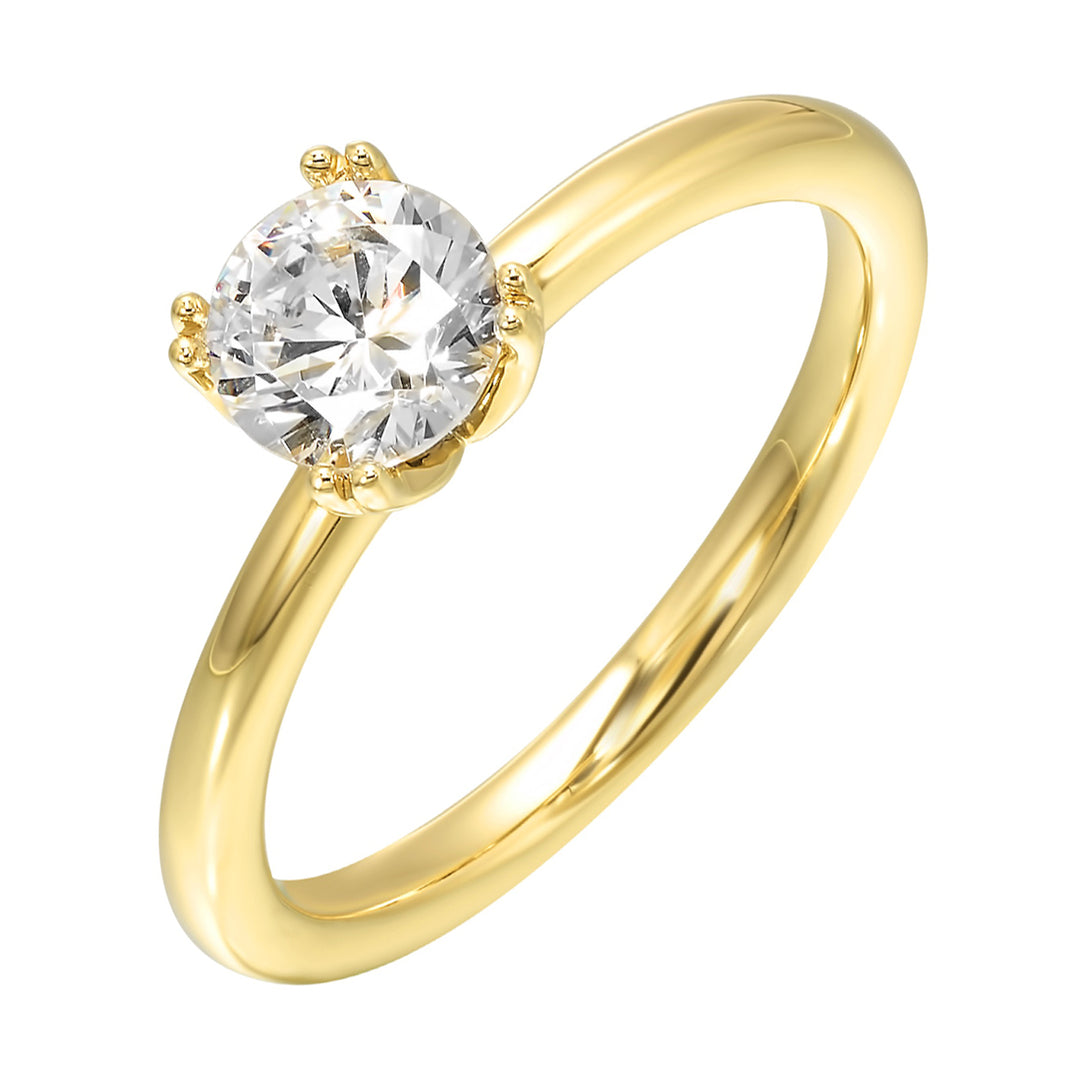 Chic and unique, this double prong setting solitare adds to the sleek, classic look to her style.